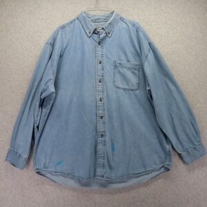 Sun River Shirt Mens XL Denim Casual Workwear Pocket Button Up Blue Long Sleeve